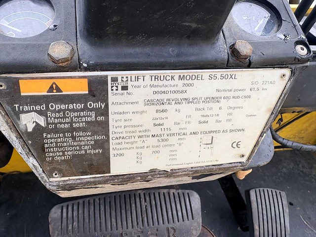 2000 hyster s5.50 xl vorkheftruck - afbeelding 3 van  11
