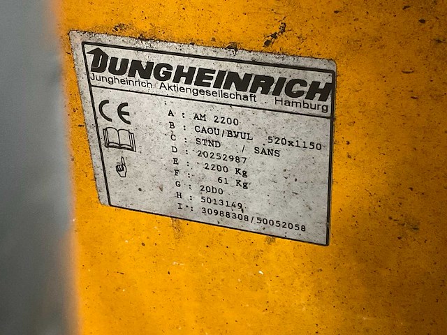 2000 jungheinrich am 2200 hand hydraulische palletwagen - afbeelding 1 van  1
