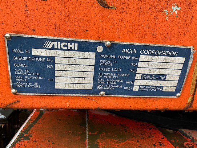 2001 aichi rz150/irz500 rups hoogwerker - afbeelding 19 van  26