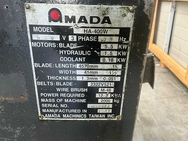 2001 amada ha-400w metalen horizontale bandzaagmachine - afbeelding 2 van  2