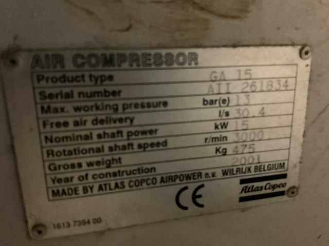2001 atlas copco ga 15 schroefcompressor - afbeelding 4 van  4