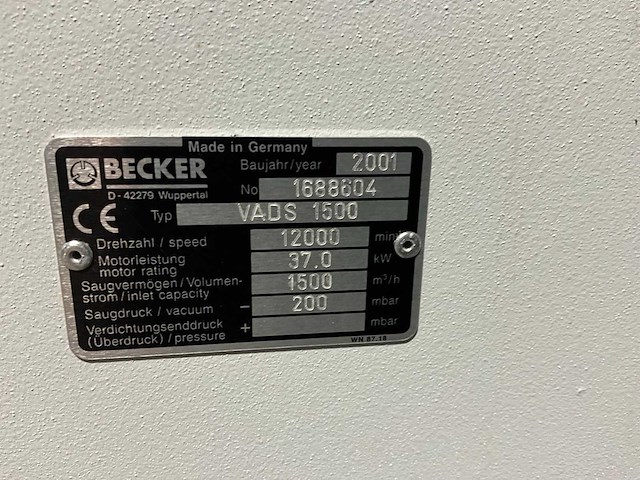 2001 becker vads 1500 vacuümpomp - afbeelding 8 van  16