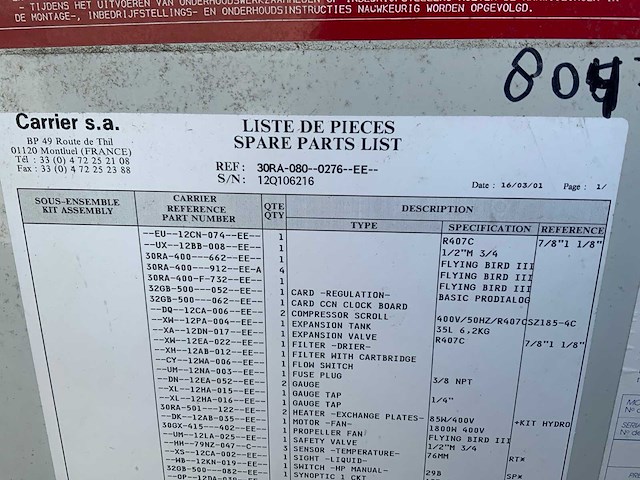 2001 carrier 30ra-080-0276-ee chiller - afbeelding 7 van  7