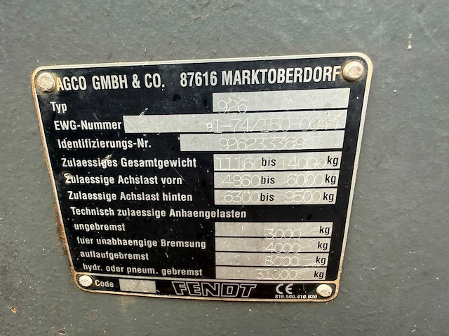 2001 fendt 926 vierwielaangedreven landbouwtractor - afbeelding 18 van  25
