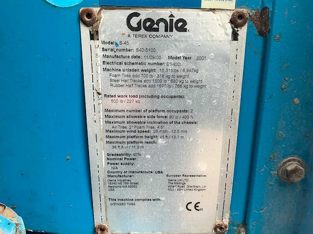 2001 genie s45 hoogwerker - afbeelding 25 van  31