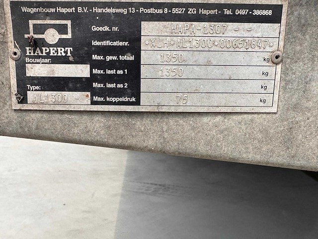 2001 hapert - al1300 - al1300 - plateauwagen - afbeelding 2 van  11