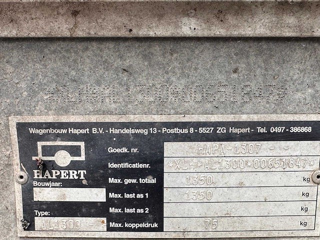 2001 hapert - al1300 - al1300 - plateauwagen - afbeelding 3 van  11