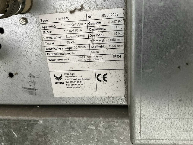 2001 ipso hw164c industriële wasmachine - afbeelding 7 van  7