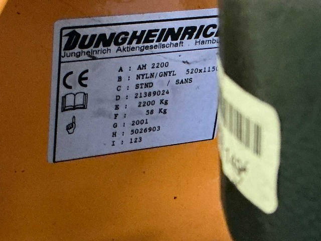 2001 jungheinrich am 2200 hand hydraulische palletwagen - afbeelding 7 van  8