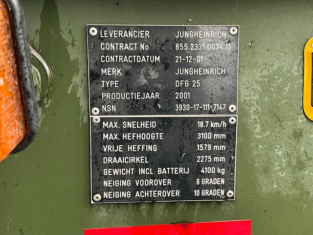 2001 jungheinrich dfg 25 vorkheftruck - afbeelding 7 van  15