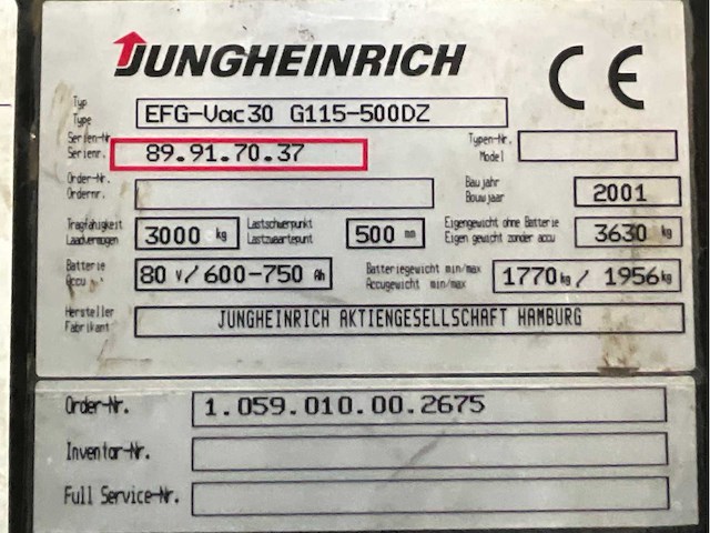 2001 jungheinrich efg-vac 30 g115-500dz vorkheftruck - afbeelding 16 van  23