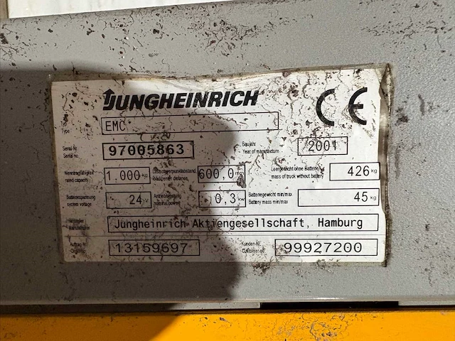 2001 jungheinrich emc stapelaar - afbeelding 7 van  7