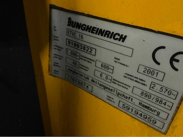2001 jungheinrich etvc16 reachtruck - afbeelding 8 van  8