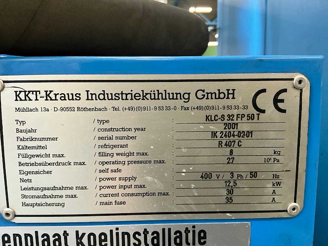 2001 kkt-kraus klc-s 32 fp 50 t industriële koelinstallatie - afbeelding 2 van  10