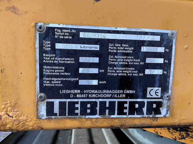 2001 liebherr a 900 b litronic banden graafmachine - afbeelding 46 van  50