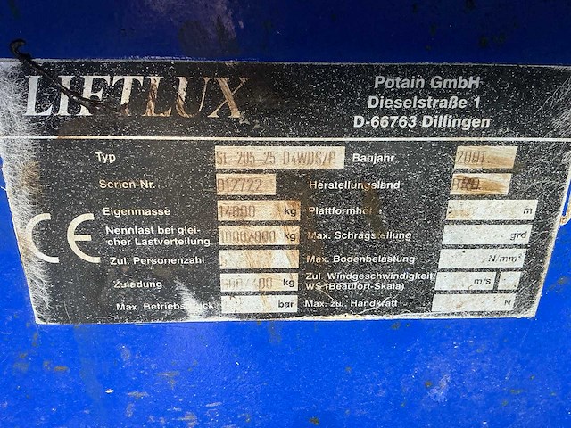 2001 liftlux sl205-25 d4wds/p hoogwerker - afbeelding 8 van  16