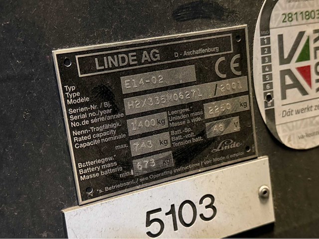 2001 linde ag e14-02 vorkheftruck - afbeelding 6 van  13