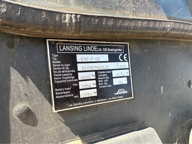2001 linde e40 p 02 vorkheftruck - afbeelding 10 van  18