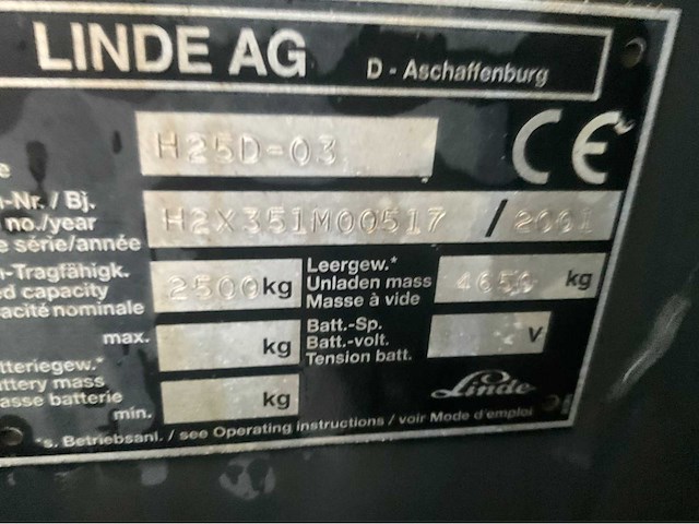 2001 linde h 25 d vorkheftruck - afbeelding 11 van  11