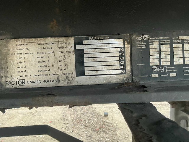 2001 pacton t2-001 tautliner oplegger - afbeelding 9 van  20