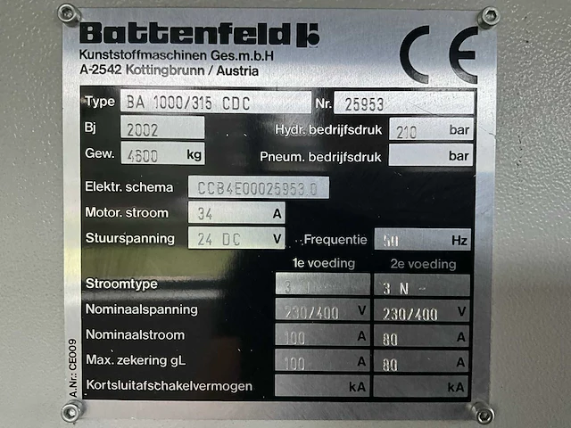 2002 battenfield ba 1000/315 cdc spuitgietmachine - afbeelding 4 van  27