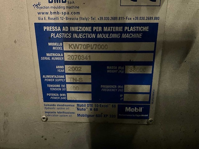 2002 bmb kw 70pi/7000 spuitgietmachine - afbeelding 29 van  35