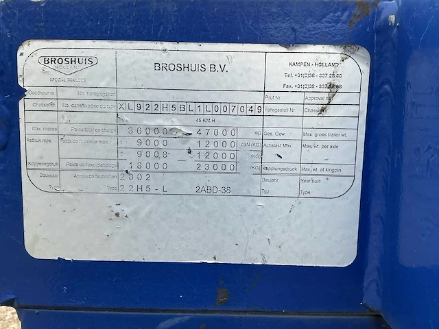 2002 broshuis lowloader 22h5-l 2abd-38 oplegger - afbeelding 5 van  13