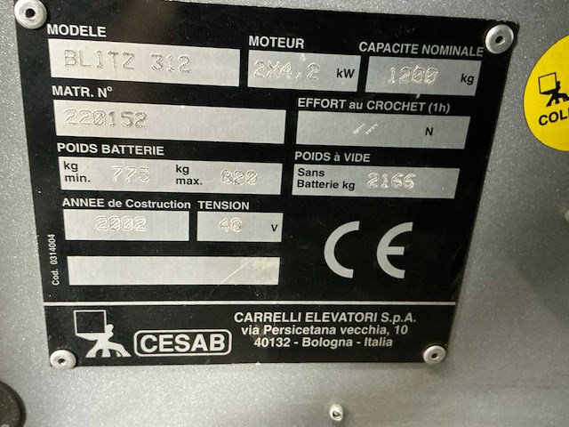 2002 cesab blitz 312 vorkheftruck - afbeelding 7 van  10