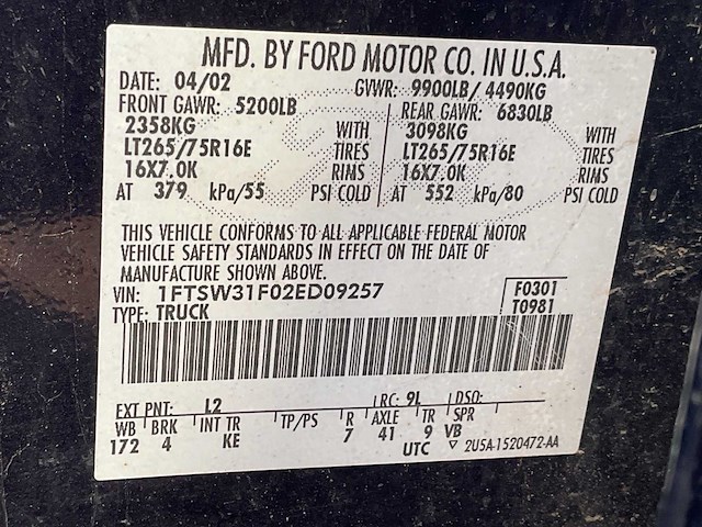 2002 ford f-350 xl super duty pick up bedrijfswagen - afbeelding 9 van  18