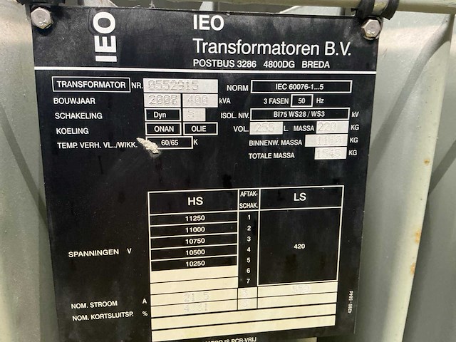 2002 ieo transformator 400kva - afbeelding 7 van  9