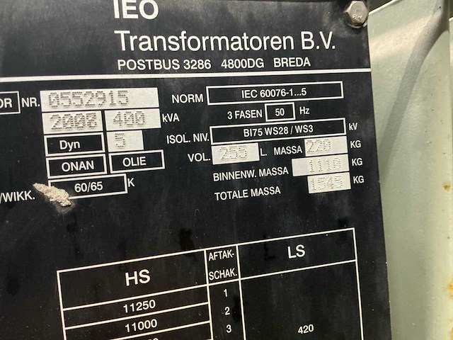 2002 ieo transformator 400kva - afbeelding 8 van  9