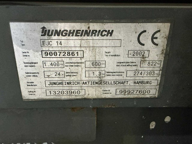 2002 jungheinrich ejc14 stapelaar - afbeelding 9 van  9