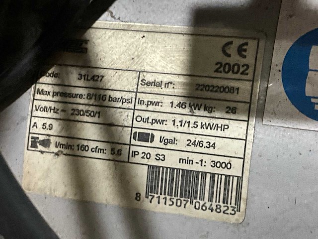 2002 kinzo airpower luchtcompressor - afbeelding 5 van  5