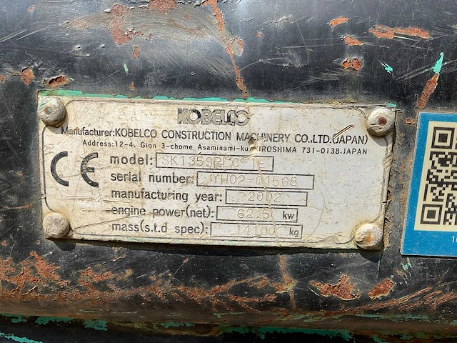 2002 kobelco sk135srlc-1e rupsgraafmachine - afbeelding 13 van  20