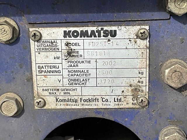 2002 komatsu fd25t-14 vorkheftruck - afbeelding 6 van  13