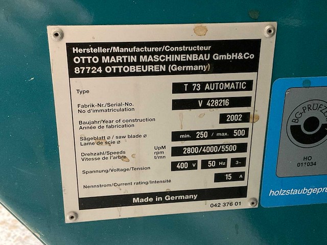 2002 martin t 73 automatic formaatcirkelzaagmachine - afbeelding 8 van  8