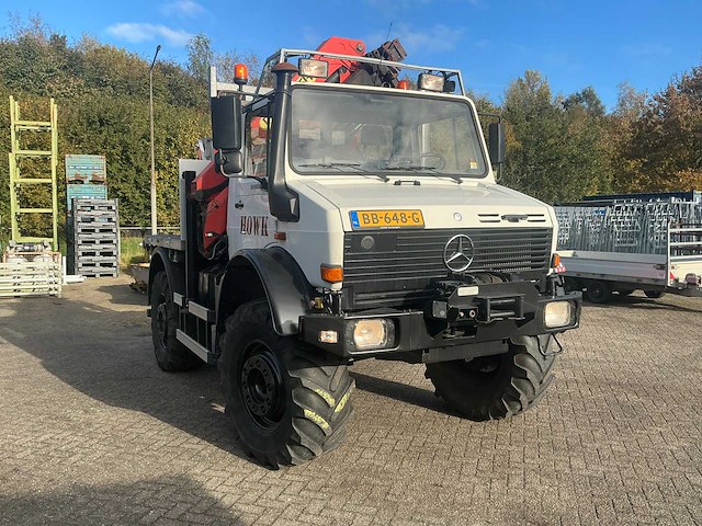 2002 mercedes-benz unimog u2150l met palfinger pk 9501 kraan en hoogwerkerbak - afbeelding 33 van  69