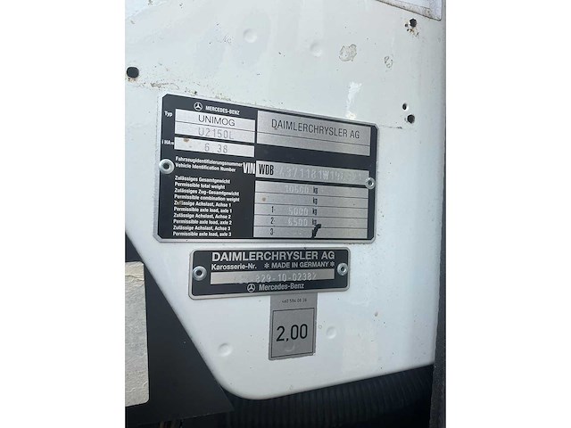 2002 mercedes-benz unimog u2150l met palfinger pk 9501 kraan en hoogwerkerbak - afbeelding 69 van  69