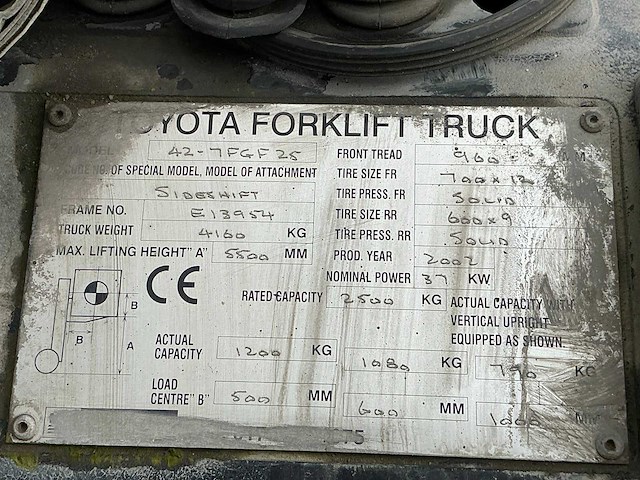 2002 toyota 42-4fgf25 vorkheftruck - afbeelding 5 van  13