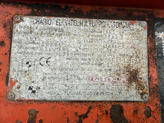 2002 toyota 5fbe15 vorkheftruck - afbeelding 5 van  9