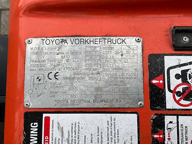 2002 toyota fbmf25 vorkheftruck - afbeelding 11 van  20