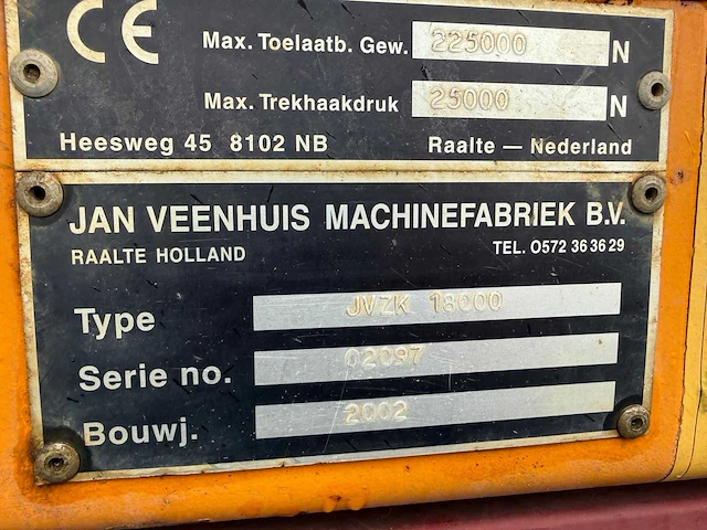 2002 veenhuis jvzk 18000 tandemkipper – 18 ton – hydraulisch geremd – nl kenteken - afbeelding 8 van  8