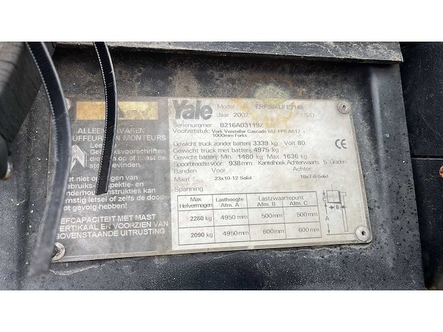 2002 yale erp25alf vorkheftruck - afbeelding 7 van  9