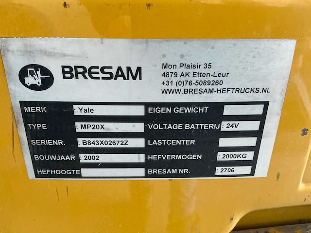 2002 yale mp20x vorkheftruck - afbeelding 9 van  9
