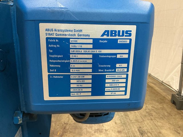 2003 abus 2.000 kg x 14,15 m bovenloopkraan - afbeelding 13 van  17