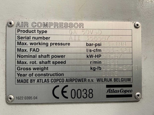 2003 atlas copco ga 50vsd luchtcompressor - afbeelding 1 van  8