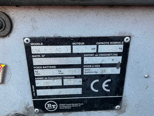 2003 bt cargo cbe2.5 ac vorkheftruck - afbeelding 13 van  19