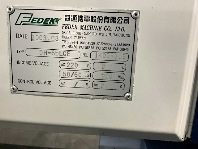 2003 fedek dh65l bar feeder / staven aanvoerunit - afbeelding 8 van  8