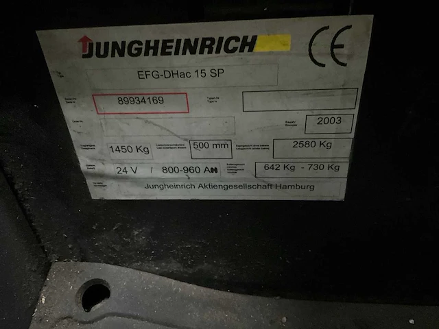 2003 jungheinrich efg-dhac 15 sp vorkheftruck - afbeelding 7 van  22