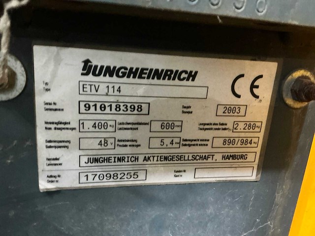 2003 jungheinrich etv 114 reach truck - afbeelding 9 van  18